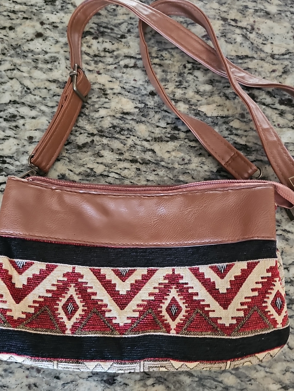 Vintage Canyon Sky A Southwest Inspiration Brown and Red Geometric Crossbody Bag